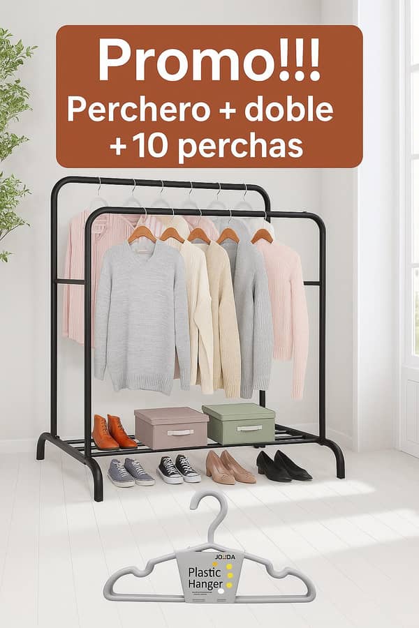 Perchero doble + 10 perchas 